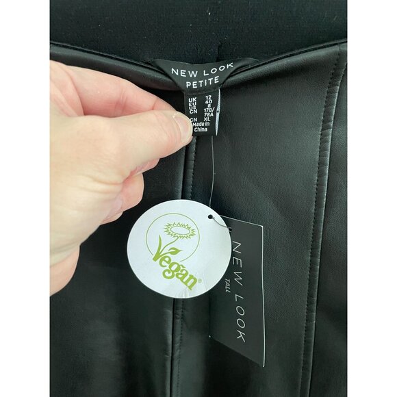 New Look Brand Tall Petite Black Faux Leather Tapered Pants Vegan, New, Sz 8 - Picture 3 of 6